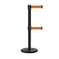 Montour Line Retractable Belt Dbl Roller Stanchion, 2.5ft Black Post  7.5ft Oranges ME630D-BK-OR-75